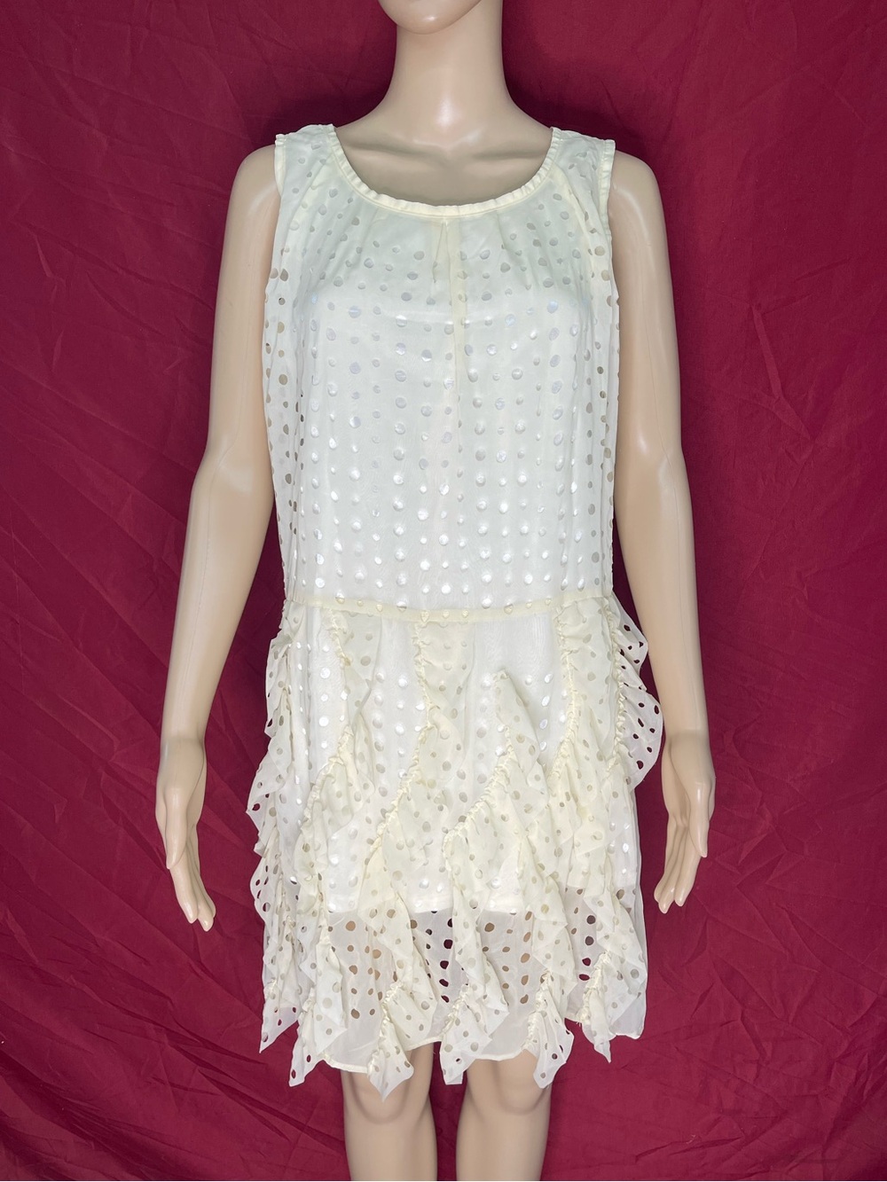 Anthropologie Neslay Cream Chiffon Sleeveless Drop Waist Ruffled Dress Large